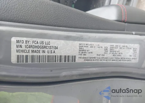 2024 Dodge Durango Gt Plus Rwd из США, поврежденный, VIN 1C4RDHDG6RC137134